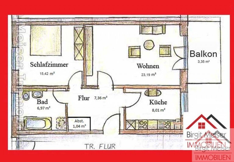 Grundriss Schwerin Wohnung Krebsf�rden * Mieterfrei * Erdgeschoss * gro�er Balkon, Tageslichtbad, Stellpl. *