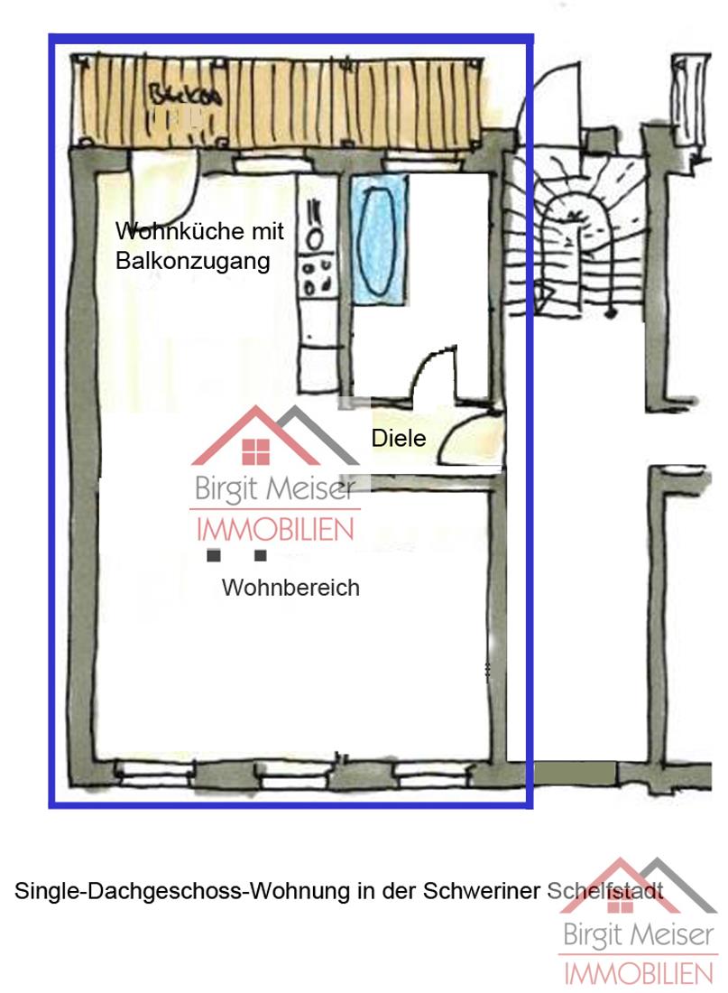 Grundriss-Skizze Wohnung Schwerin