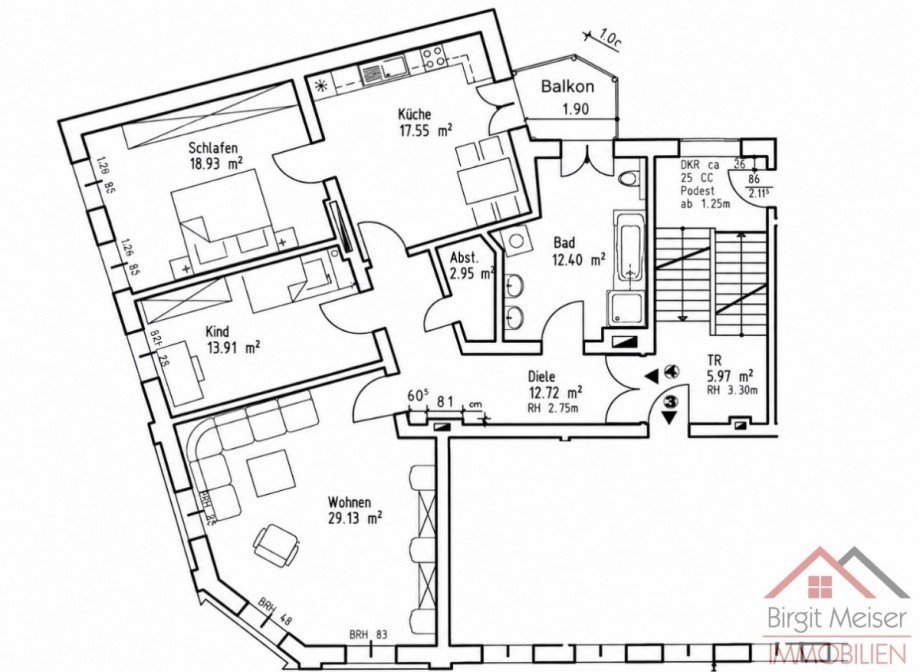 Grundriss beziffert Wohnung Schwerin